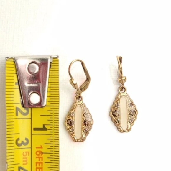 Vintage Gold Tone Earrings with Brown Accent Stones - Picture 3 of 5